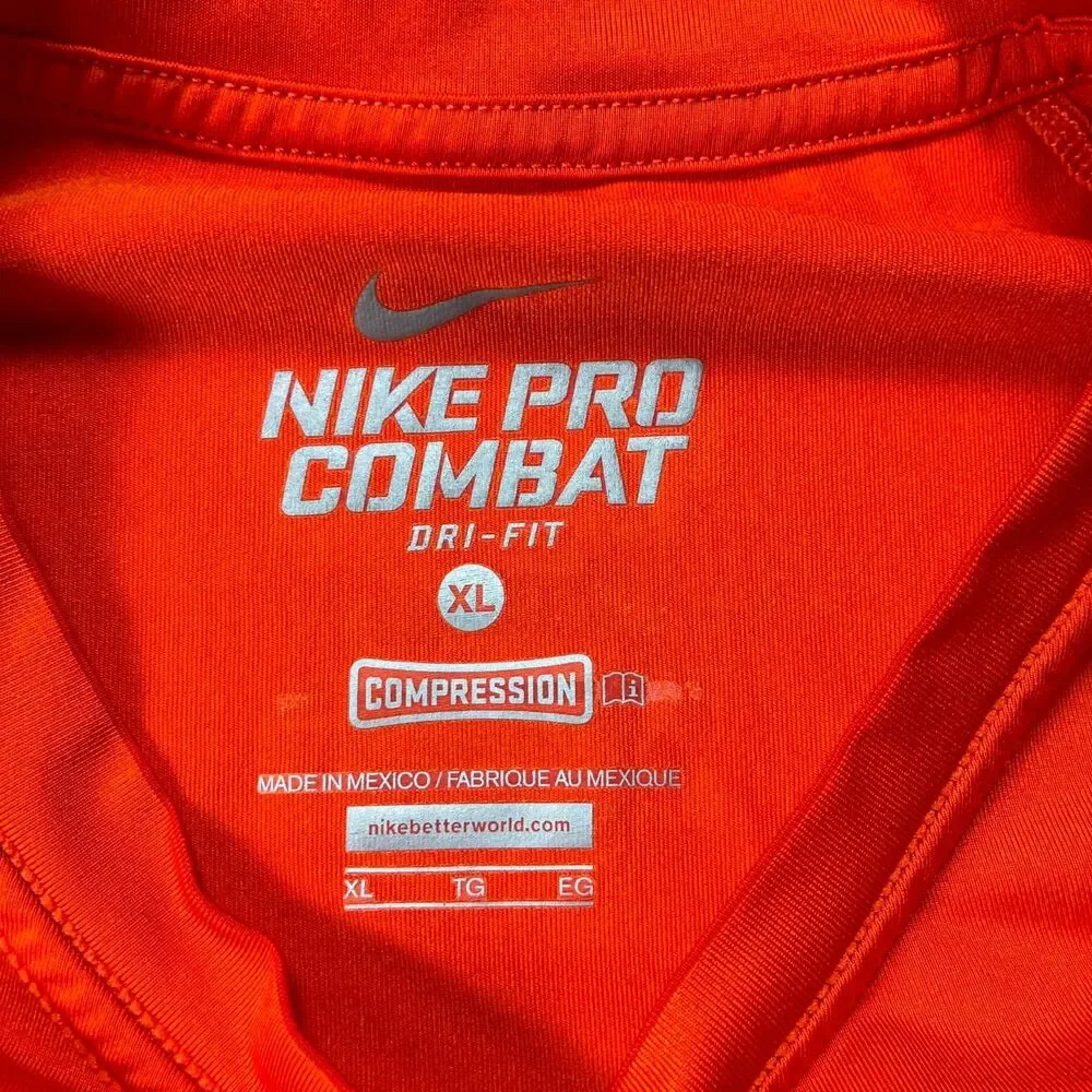 Nike Pro Combat Shirt Mens XL Orange Dri Fit Compression Sleeveless Athletic